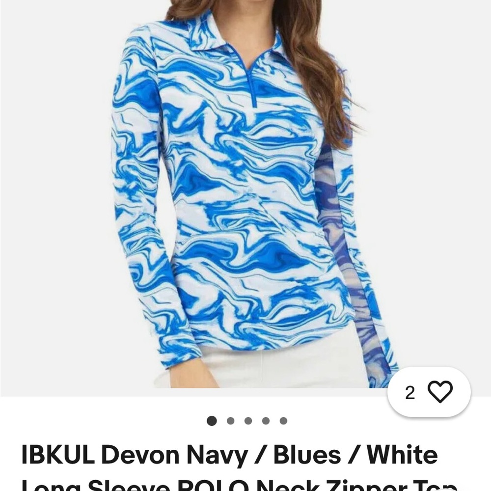 IBKUL Blue and White Long Sleeve Mock Neck 50+ SPF